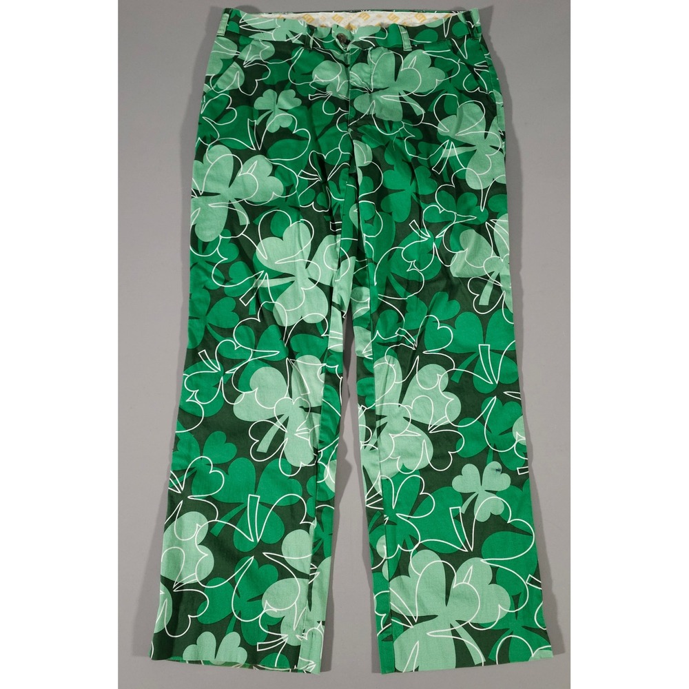 Loudmouth Golf Pants Mens 36x32 Green Shamrock Clover Print St Patricks Day